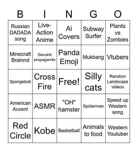 Chinese Tiktok Brainrot Bingo Card