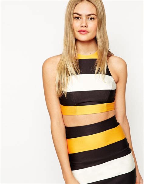 Asos Crop Top Co Ord With Stripe And Mesh Insert At Latest Fashion Clothes Fashion Tops