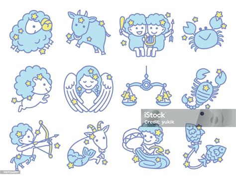 Illustration Set Of Zodiac Sign Stock Illustration Download Image Now Aquarius Astrology