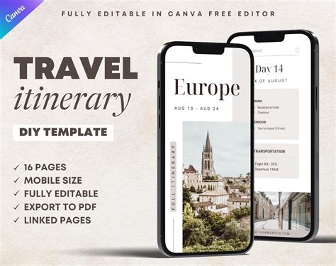 Europe Travel Itinerary Mobile Template. Digital Editable - Etsy