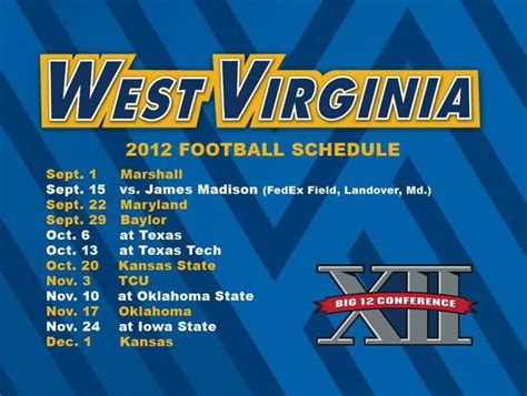 Wvu Football Schedule Printable