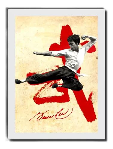 Quadro Bruce Lee Arte Marcial Chute Kung Fu Moldura Branca