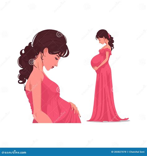 Beautiful Pregnant Women Wearing Long Sky Blue Dress Holding Her Belly Stock Illustration