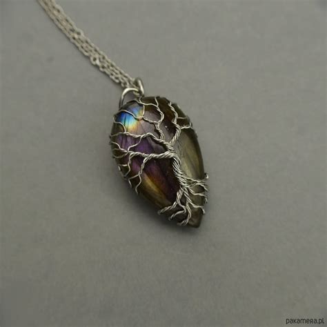 Wisiorek fioletowy labradoryt drzewo życia wire wrapping Pakamera pl