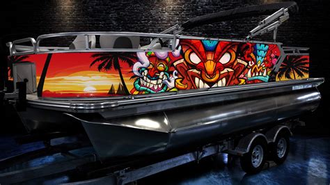 2022 Custom Pontoon Boat Wrap Design- Tropical – GREENBACK WRAPS.COM