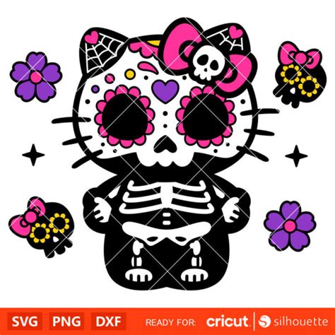 Day Of The Dead Hello Kitty Svg, Skeleton Kitty Svg, Kitty Dia De Los Muertos Svg, Kawaii Svg ...