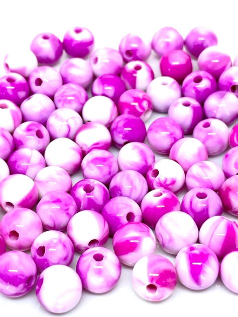 Magenta Pink Marble Swirl Beads Round Spacer Beads Kawaii Etsy