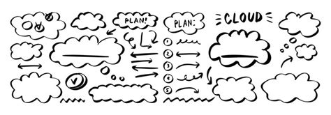 Cloud planning sketch line drawing elements hand drawn icons for ...