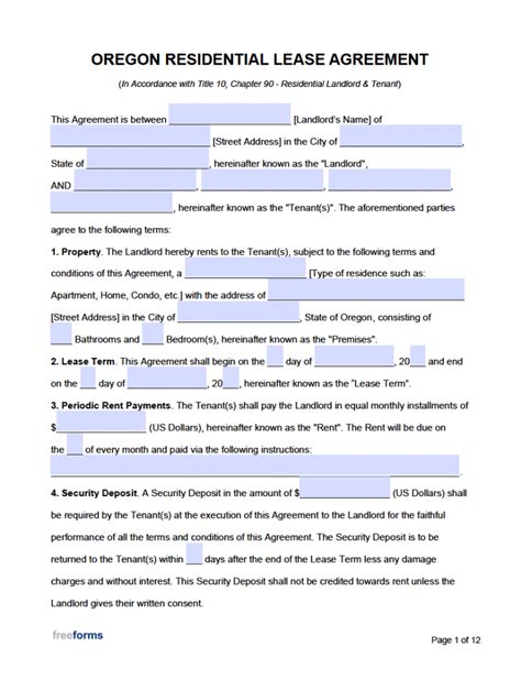 Oregon Rental Agreement Template