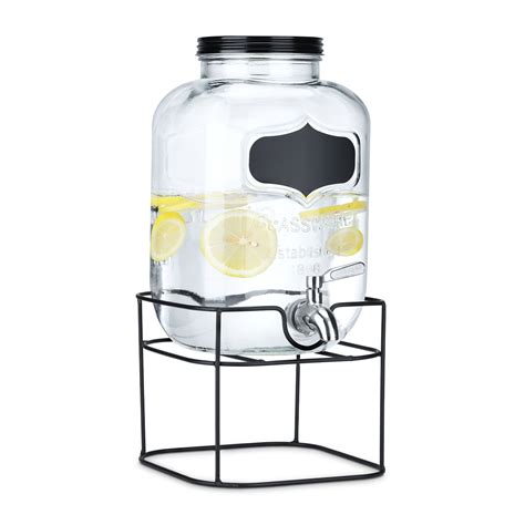 Navaris Drink Dispenser With Black Metal Stand 1 3 Gallon 5l Glass Drink Container With Tap