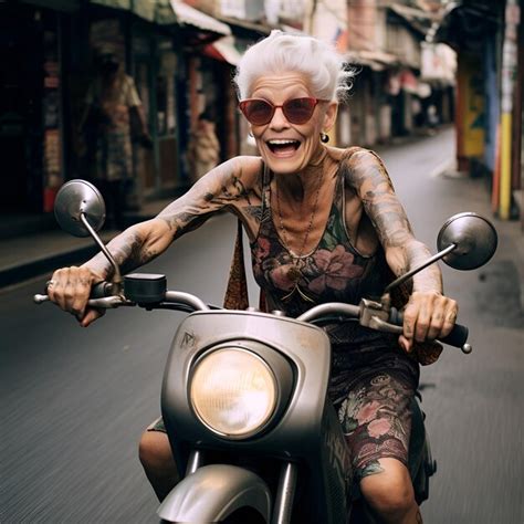 Premium Ai Image Portrait Of A Happy Senior Woman Riding On A Scooter