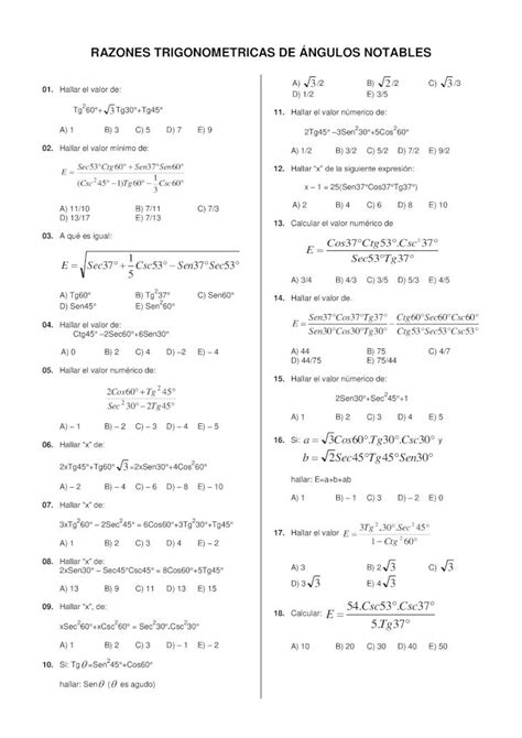 Pdf Guia N 08 Razones Trigonometricas De Angulos Notables 1