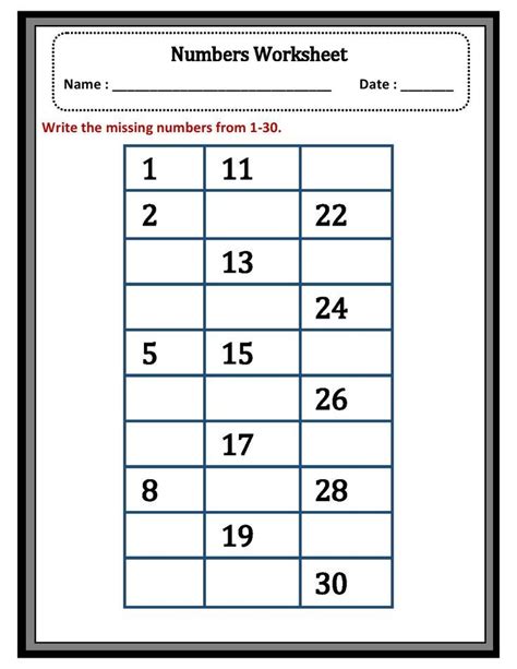 Missing Numbers Worksheet 1 10