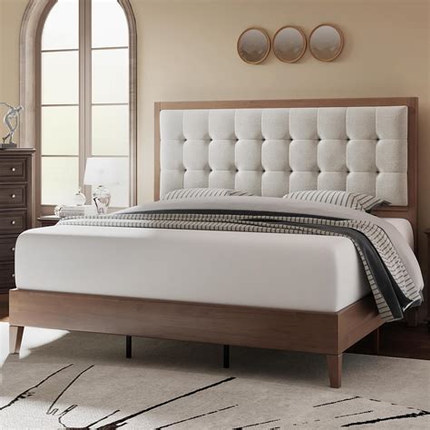 Jocisland King Size Wood Platform Bed Frame With Upholstered Tufted