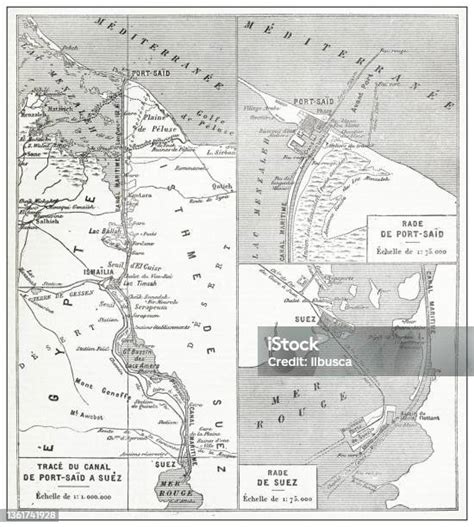 Peta Perancis Antik Dari Terusan Suez Ilustrasi Stok Unduh Gambar