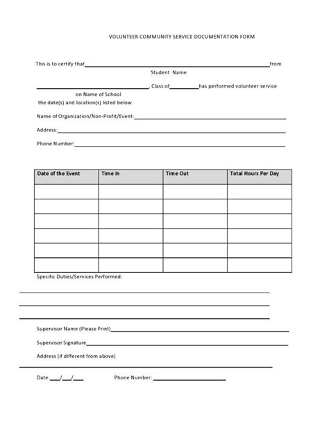 Printable Community Service Forms Ms Word Templatelab