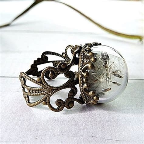 Dandelion Ring Make A Wish Jewelry Adjustable Bronze Filigree Ring