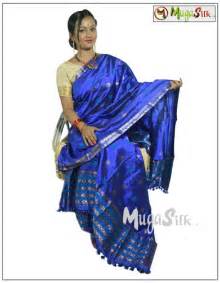 Deep Blue Assam Pat Silk Mekhela Chadar Mugasilk