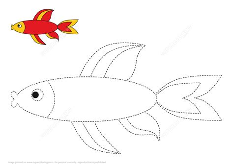 Trace and Color Red Fish | Free Printable Puzzle Games