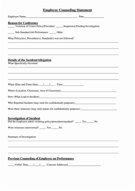 Printable Employee Counseling Form Printable Forms Free Online