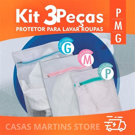 Kit 3 Sacos Para Lavar Roupas P M G Protetor De Lingerie Roupa