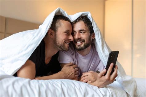 Premium Photo Happy Gay Couple Having Tender Moments In Bedroom Homosexual Love Relationship