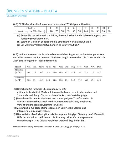 Statistik Kap Aufgaben Bungen Statistik Blatt Dr Achim