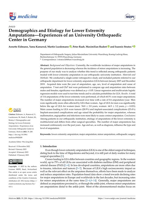 Pdf Demographics And Etiology For Lower Extremity Amputations—experiences Of An University