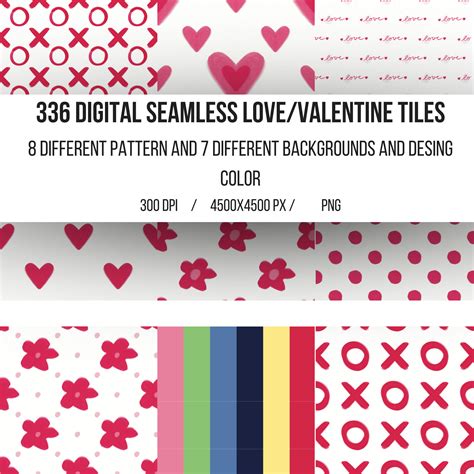 Digital Paper Valentine Love Seamless Pattern Different Patterns