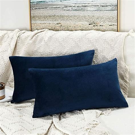 Juspurbet Navy Blue Decorative Lumbar Velvet Throw Pillow Covers X