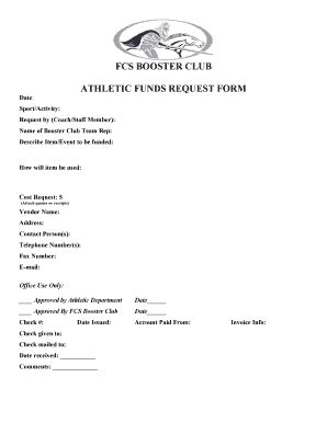 Fillable Online FCS BOOSTER CLUB Athletic Funds Request Form And