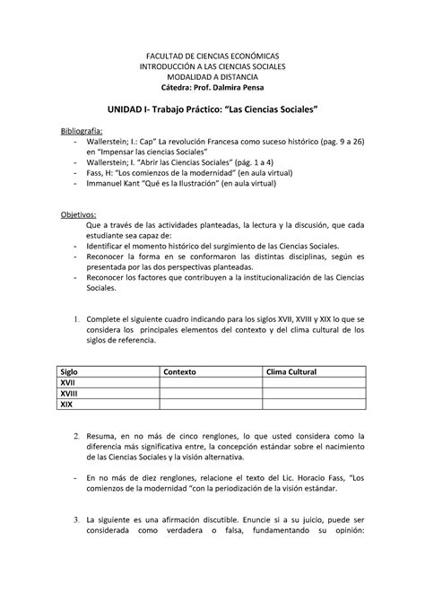 Trabajo Pr Ctico N Las Ciencias Sociales Facultad De Ciencias