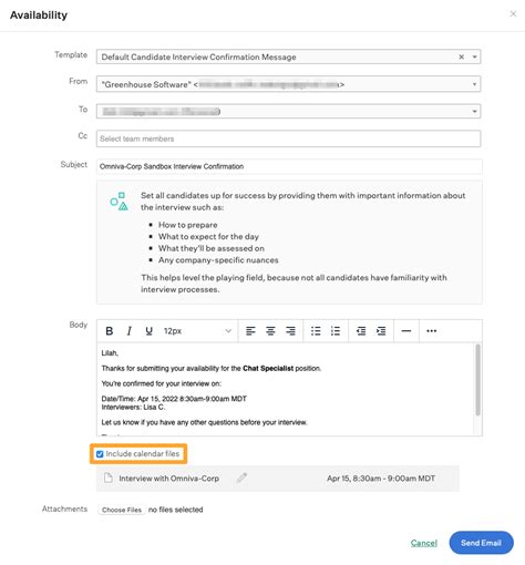 Send An Interview Confirmation Email Greenhouse Support