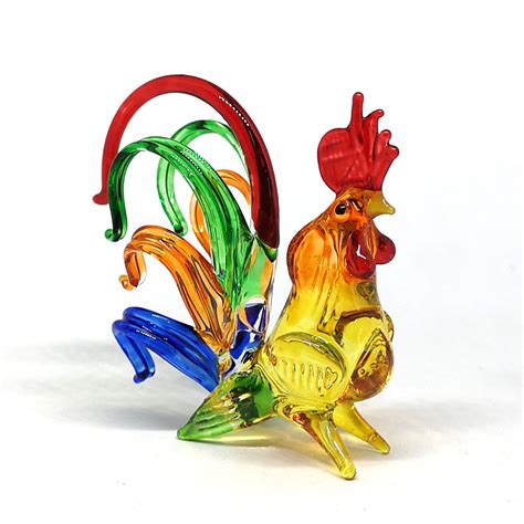 Hand Blown Glass Chicken Figurines Collectibles Rooster Home Etsy