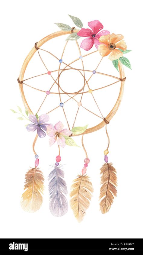 Watercolour Dreamcatcher With Flowers Stock Photo Alamy