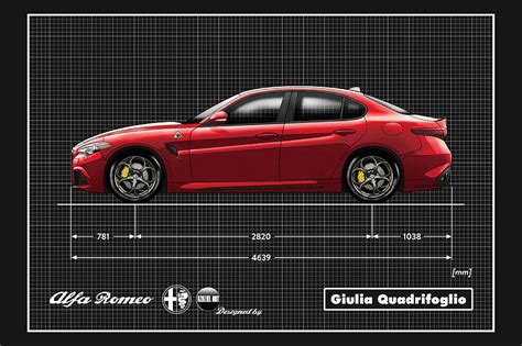 Alfa Romeo Giulia Quadrifoglio Verde Blueprint Painting By Adele Nikki