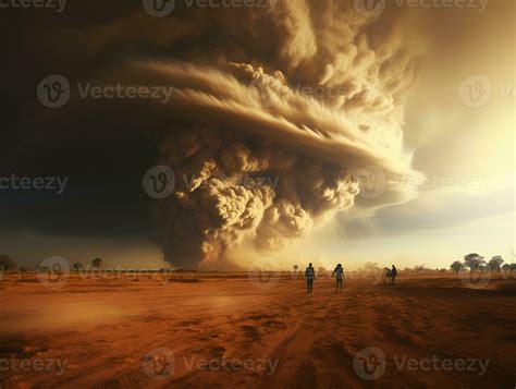 AI generated Stormy Sky with Lightning Strikes in the Desert. Sandstorm Landscape. Generative Ai ...