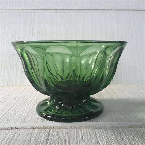 Vintage Pedestal Bowl Green Glass Compote Footed Bowl Emerald Etsy