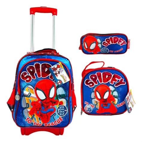 Mochila De Carrito Lonchera Y Lapicera Spiderman Spidey Y Sus Amigos