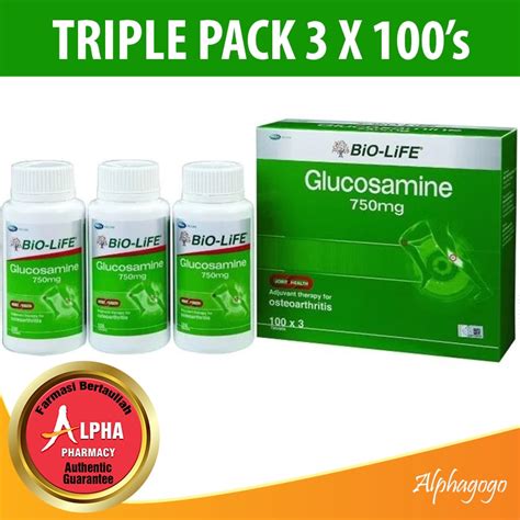 Bio Life Glucosamine 750mg 氨基葡萄糖 Glukosamin 100 Tablets 3 X 100