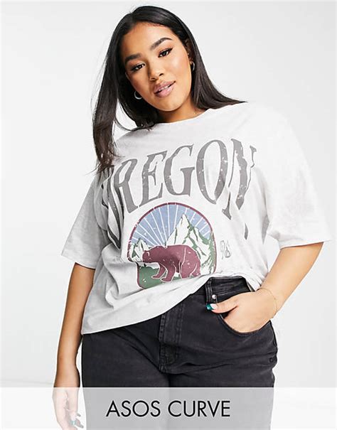 Asos Design Curve Oversized T Shirt In Scenic Graphic Print In Charcoal