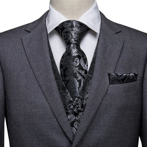 Hi Tie Men Suit Vest Silk Waistcoat Slim Paisley Tie Cufflinks