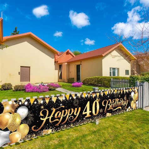 Large Black Gold 40th Happy Birthday Yard Banner Sign Black Gold