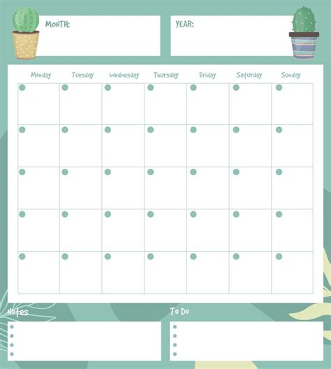 A Printable Calendar With Potted Plants On The Front And Side In Green