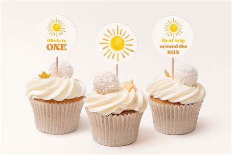 Sun Birthday Cupcake Toppers Template First Trip Around The Etsy