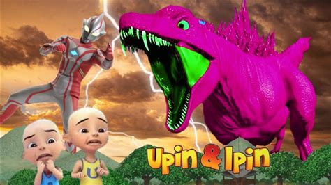 Upin Ipin Takut Ada Tirex Dinosaurus Godzilla Warna Pink Kuat Ultraman