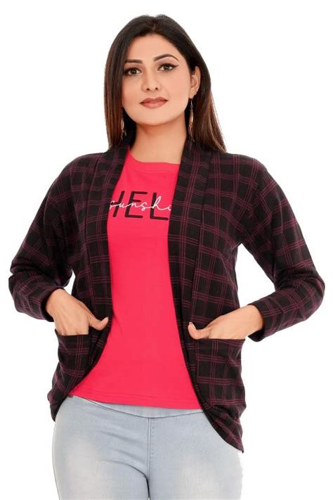 Buy Meher Impex Women Black Pink Cotton Blend Shrug Online At Best