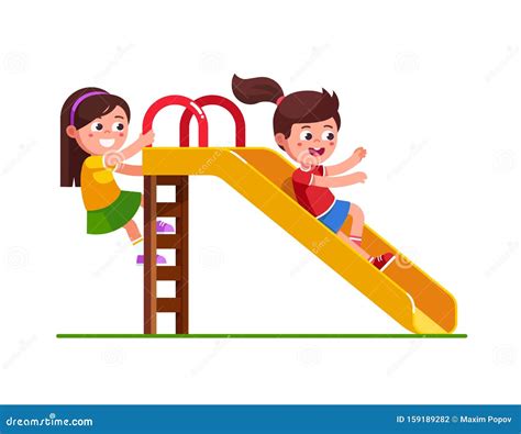 Girl Sliding Down Slide And Climbing Up Ladder Stock Vector