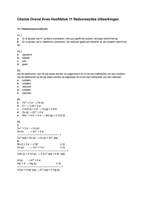 Uitw H Redoxreacties Chemie Overal Vwo Hoofdstuk Redoxreacties