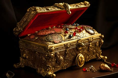 Amazing gold treasure in decorated red chest generative ai 27669030 ...